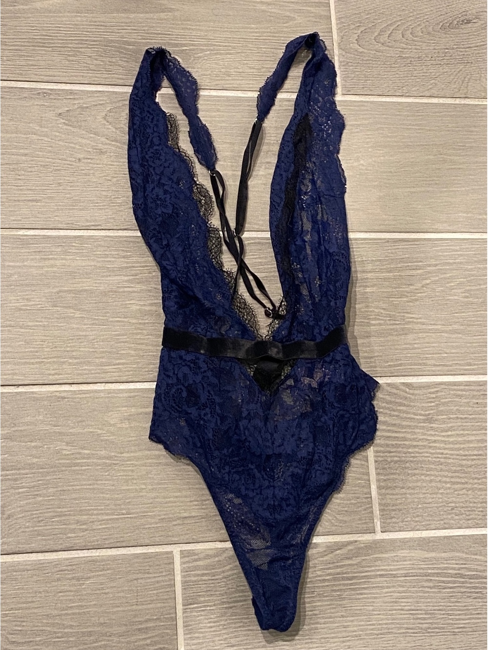 Victoria's Secret Navy Blue Lace Teddy Lingerie Sz S/P